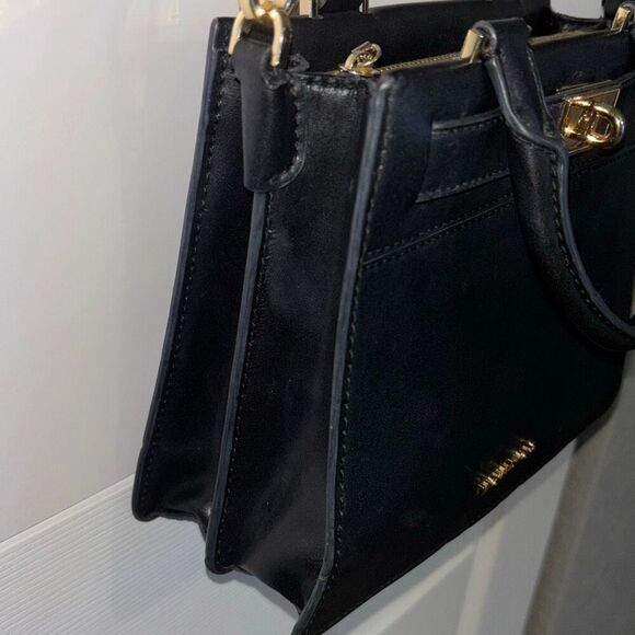 MK Michael Kors Tatiana Satchel purse bag crossbody black leather - Picture 6 of 13